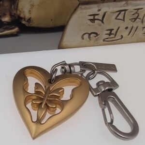 St. John Gold and Silver Key Charm Heart Butterfly Design Keychain